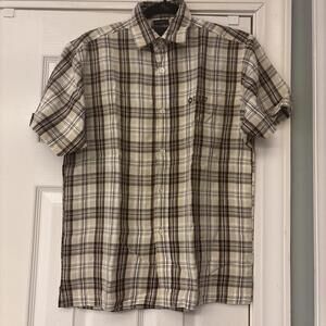 South Pole S/S Button Up Shirt. Brown, White And Tan. Size M. Cotton. Pocket